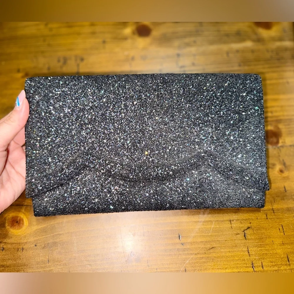 Vintage Lennox Black Glitter Clutch Evening Bag Y2K Party Sparkle Chic‎